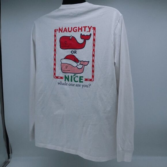Vineyard Vines Naughty or Nice White Long Sleeve Shirt - Men's Size Medium - Picture 2 of 7